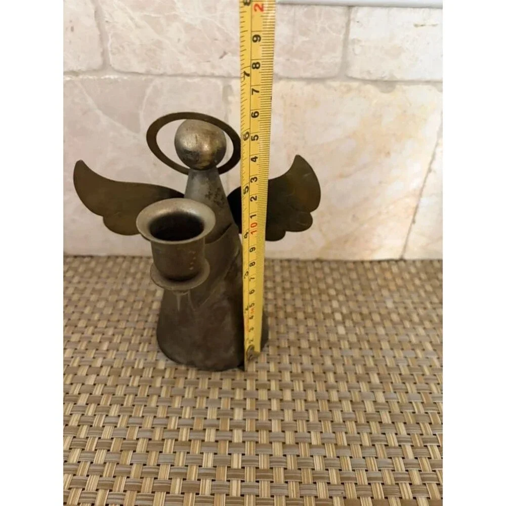 Vtg Christmas Angel Candlestick Holder Silver Plated Metal Religious Home Decor